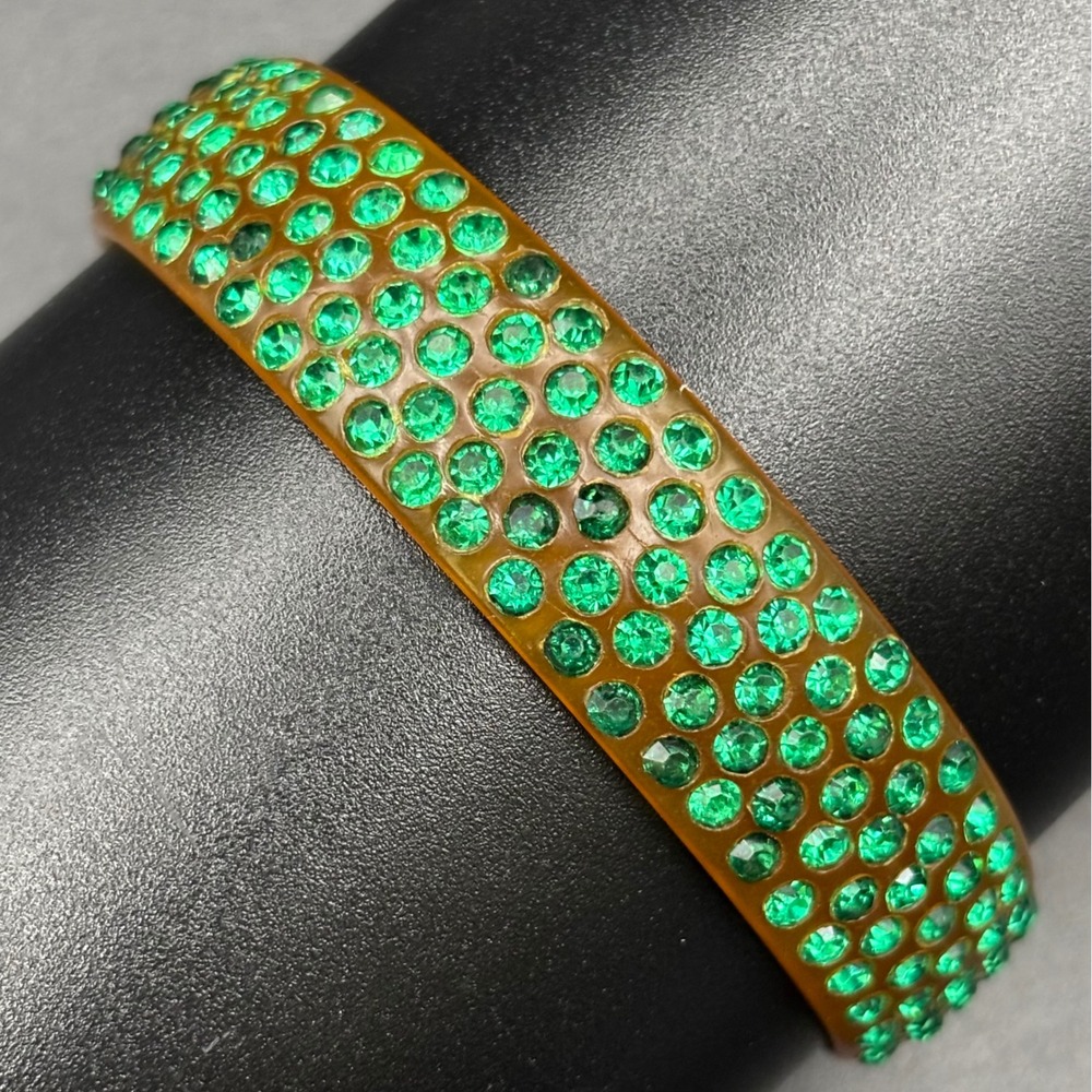 Vintage Celluloid Bangle Art Deco Green Rhinestone Apple Juice Bracelet 8.25